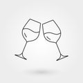 Cheers outline icon. Couple wine glasses in minimal line design. Toast symbol. Vector illustration.